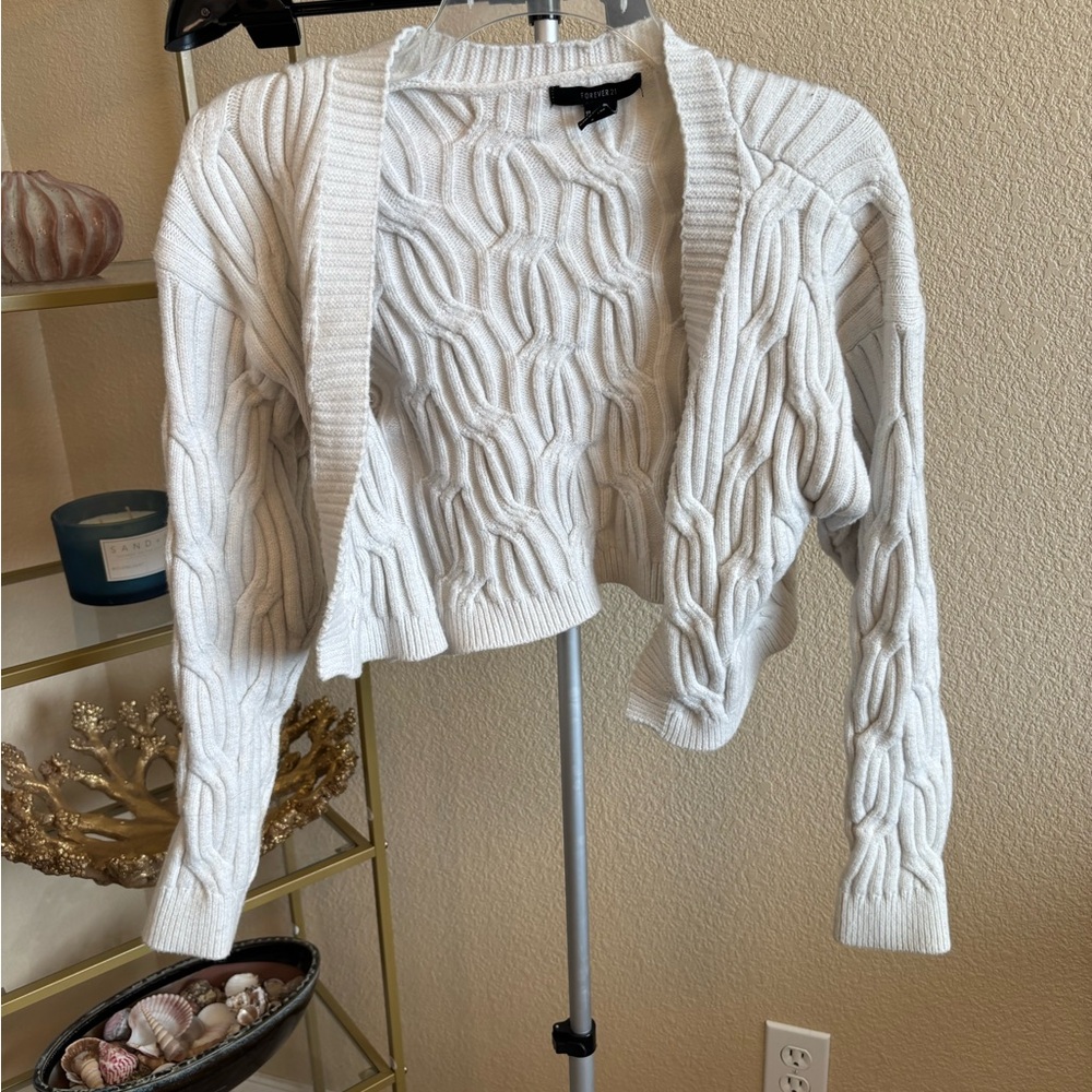 Forever 21 Coquette Balletcore Cropped Cable‎ Knit Cardigan M